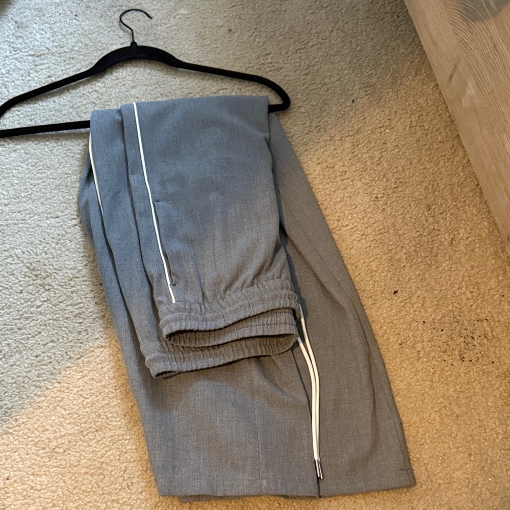 Gray Track Pants with White Stripe